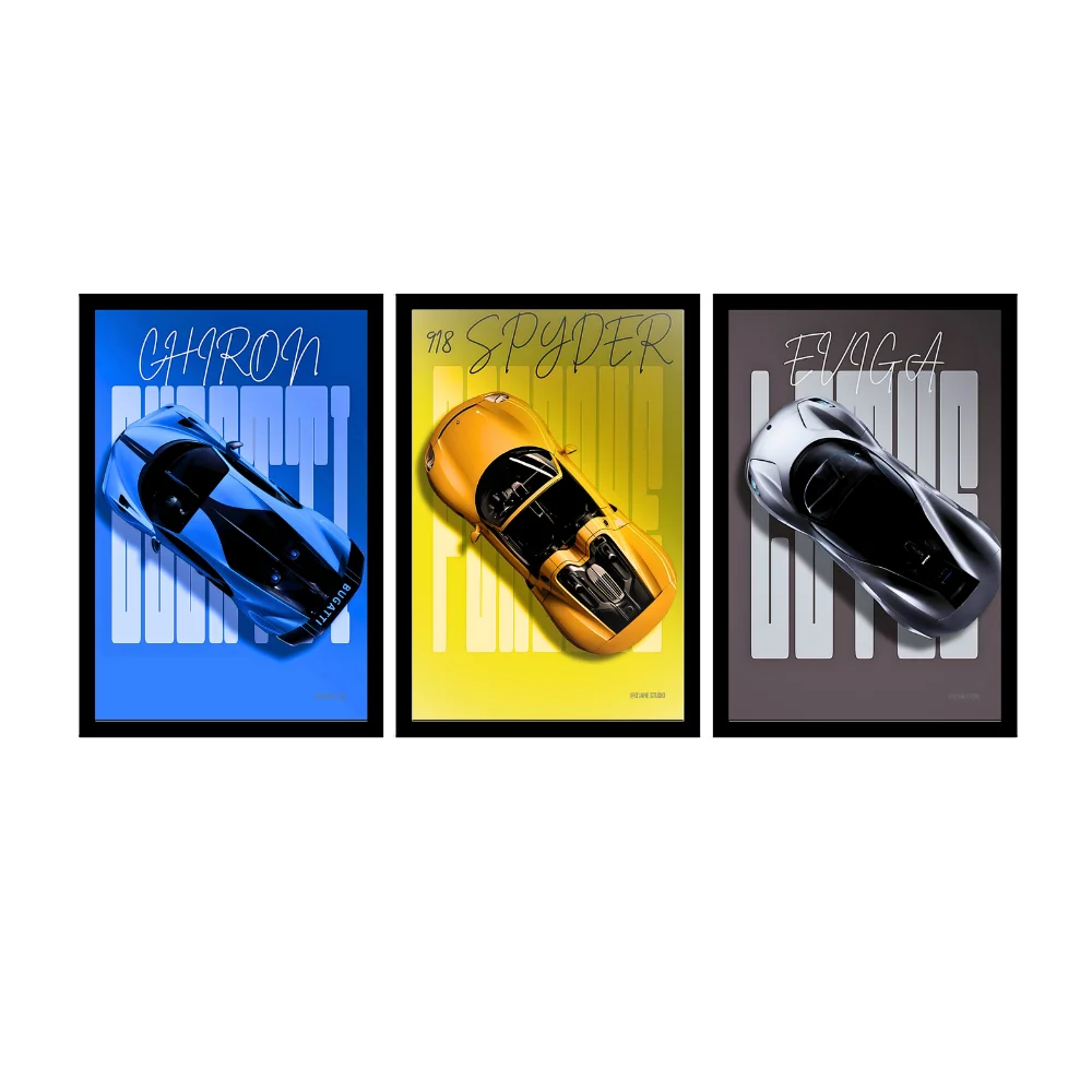 Djane Studio Luxury Cars Wall Frame Set | Premium Wall Art for Living Room, Bedroom, Office & Gaming Room | Pack of 3 | Size 15x10 Inch
